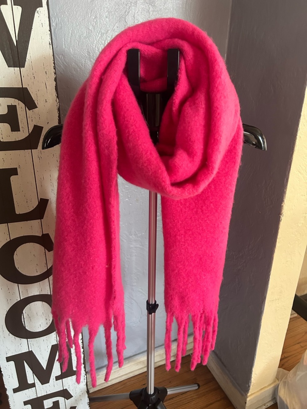 Anthropologie Hot Pink Fringe Wrap Scarf